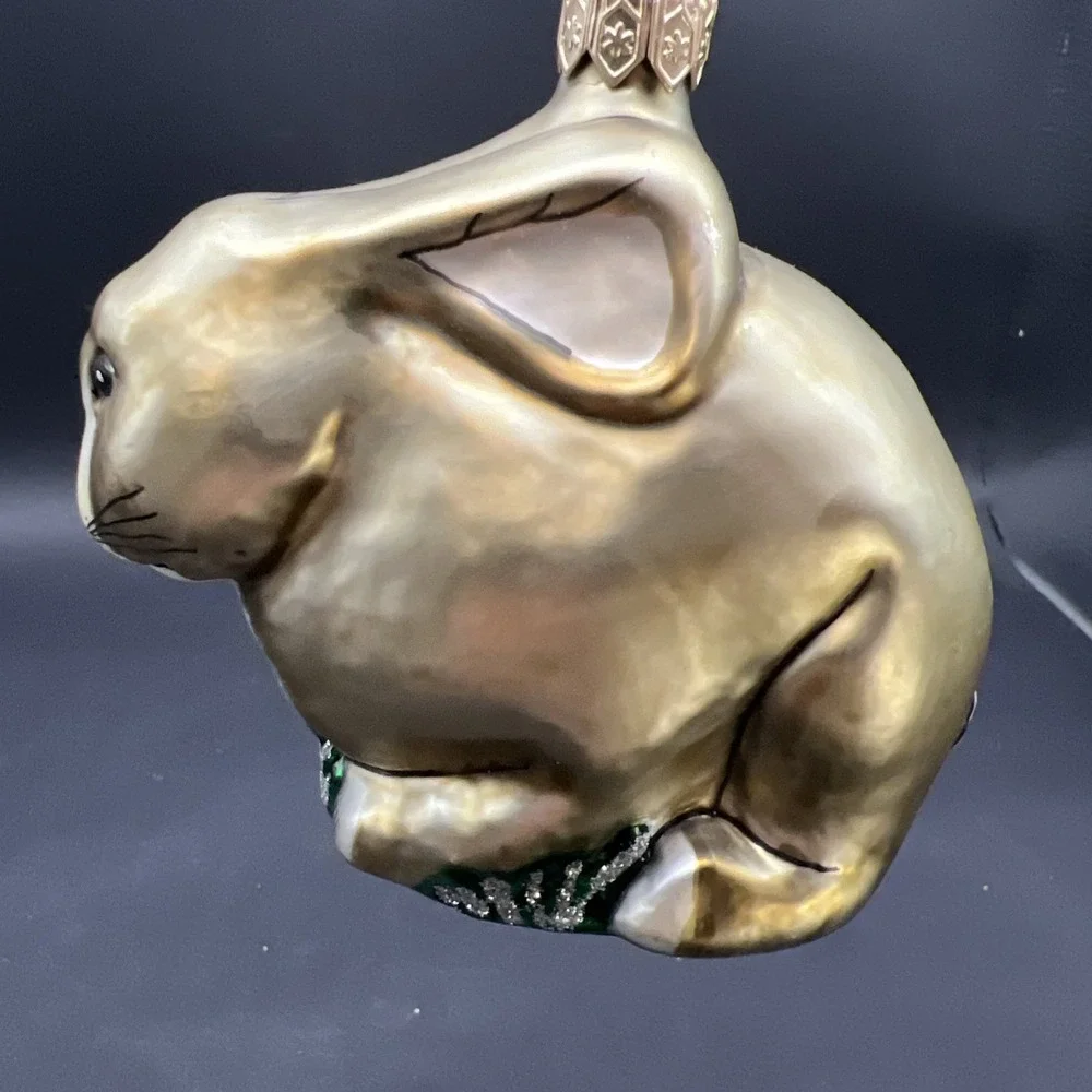 Joy To The World Collectibles Glass Rabbit Christmas Ornament Gold POLAND Cap